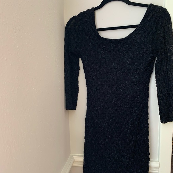 Little Black Lace Dress with Mesh Sleeves - Picture 3 of 4